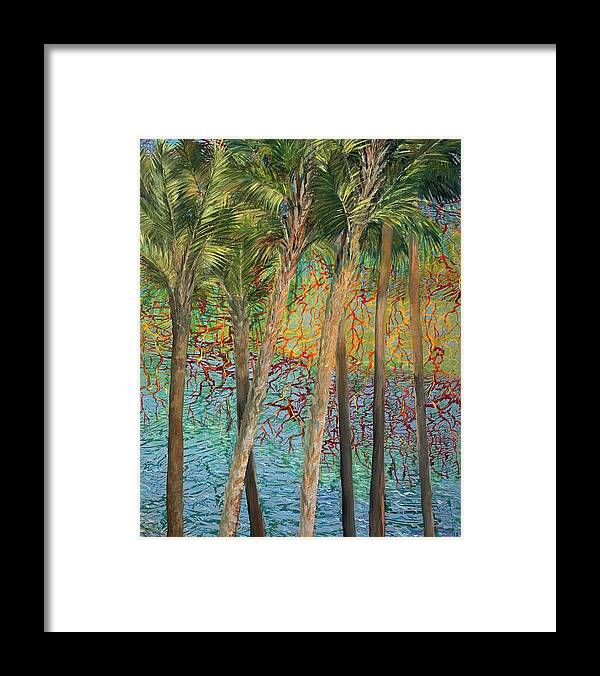 Palms Framed Print featuring the painting Sky High Palms by Barbara Landry