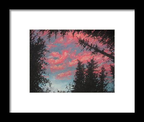Forest Sky Framed Print featuring the painting Sky's Passion by Jen Shearer