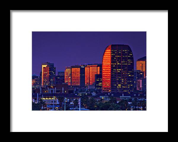 Arizona Framed Print featuring the photograph Skyscrapers at sunset by Photo by Jim Hankey