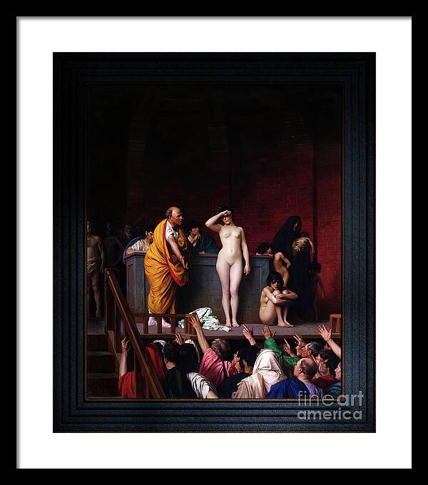 Slave Market Framed Print featuring the painting Slave Market in Ancient Rome by Jean-Leon Gerome Old Masters Classical Art Reproduction by Xzendor7