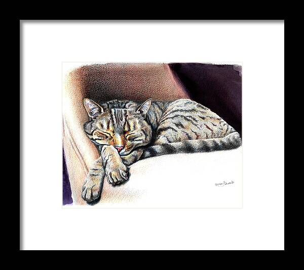 Sleeping Tabby Cat Framed Print featuring the painting Sleeping Tabby Cat by Renee Forth-Fukumoto
