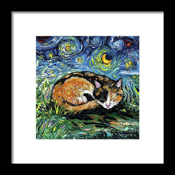 Calico Framed Print featuring the painting Sleepy Calico Night by Aja Trier