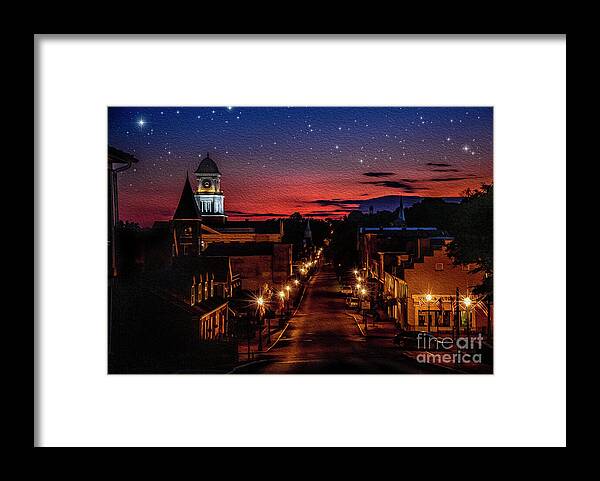 Sunset Framed Print featuring the photograph Sleepy little town of Jonesborough oil painting by Shelia Hunt
