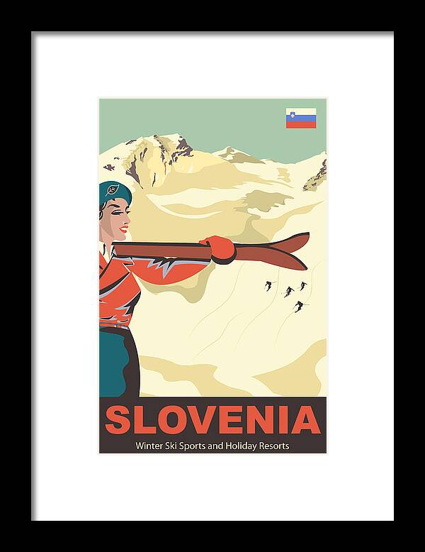 Slovenia Framed Print featuring the digital art Slovenia Ski Girl by Long Shot