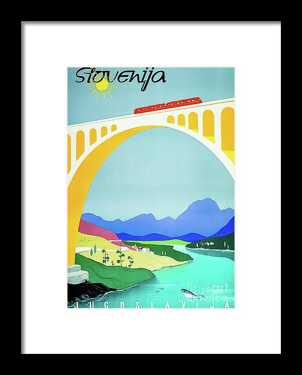 Bridge Framed Print featuring the drawing Slovenia Travel Poster 1959 by M G Whittingham