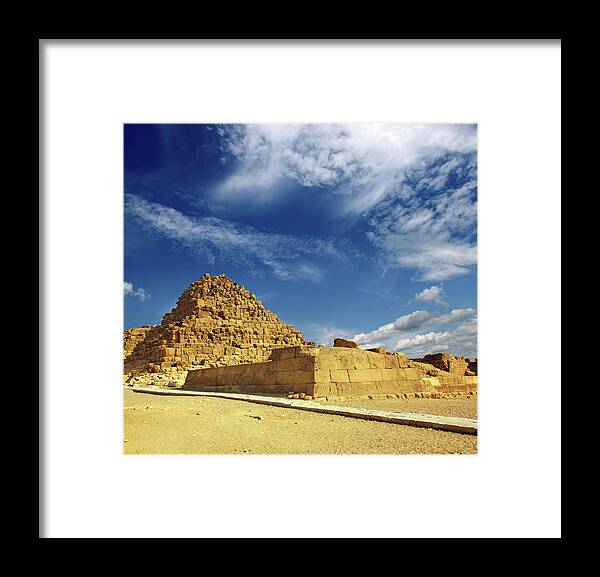 Pyramid Framed Print featuring the photograph small egypt pyramid in Giza by Mikhail Kokhanchikov