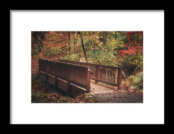 Bridge Framed Print featuring the photograph Small Footbridge in Autumn - Trexler Nature Preserve by Jason Fink