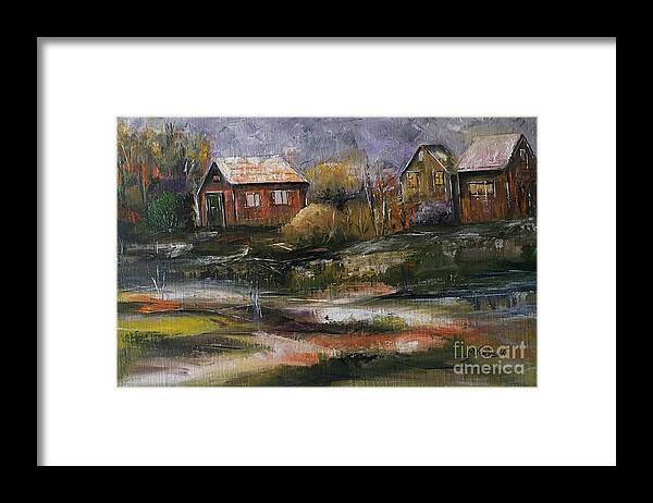 Village Framed Print featuring the painting Small Village by Maria Karlosak
