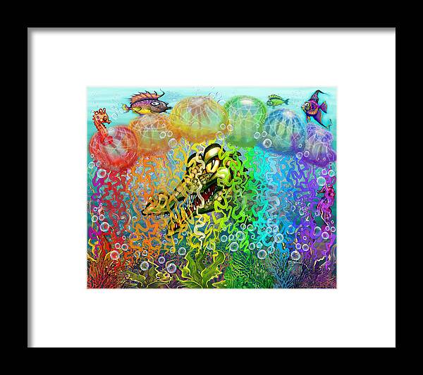 Aquatic Framed Print featuring the digital art Smile of the Crocodile by Kevin Middleton