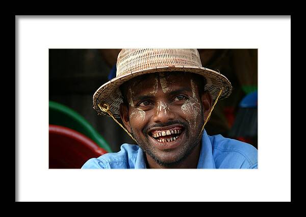 Smiling Man Framed Print featuring the photograph Smiling Burmese Man by Robert Bociaga