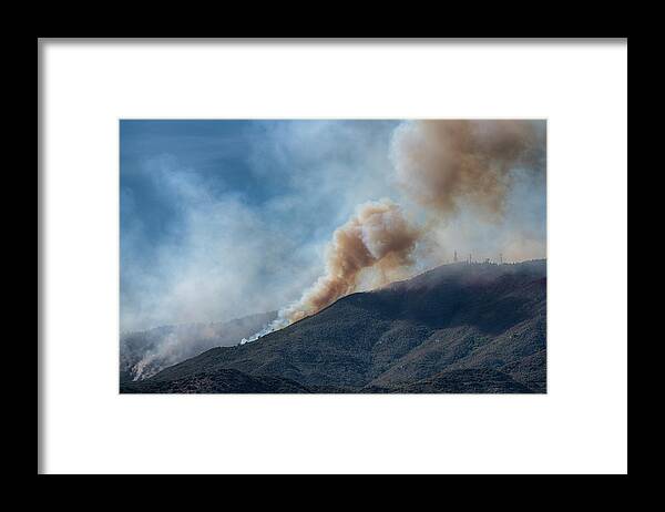 Pinal Mountains Framed Print featuring the photograph Smoke from fires on Pinal Peak near Globe AZ by Dave Dilli