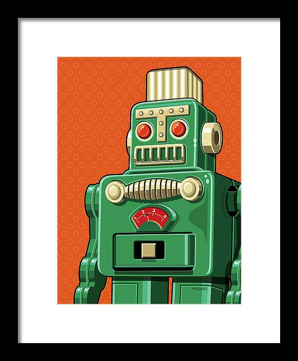 Illustration Framed Print featuring the digital art Smoking Robot by Ron Magnes