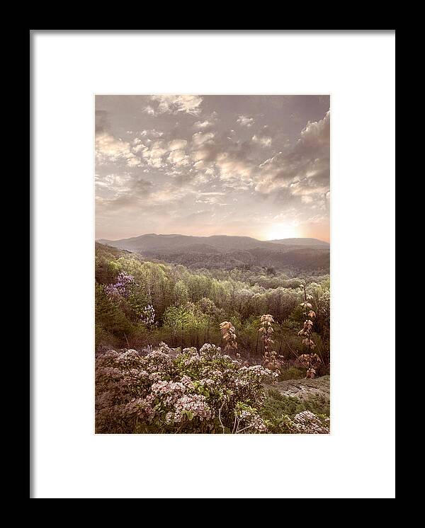 Benton Framed Print featuring the photograph Smoky Mountains Blue Ridge Overlook at Sunset Soft Hues by Debra and Dave Vanderlaan