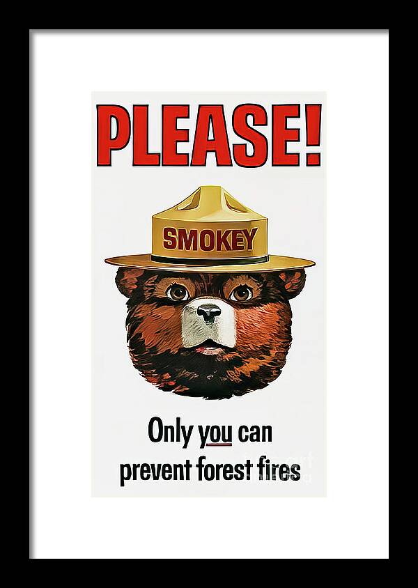 Smokey Framed Print featuring the drawing Smokey the Bear Fire Prevention by M G Whittingham