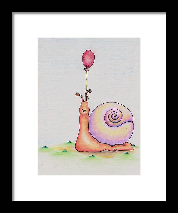 Snail Framed Print featuring the drawing Snail With Red Balloon by Vicki Noble