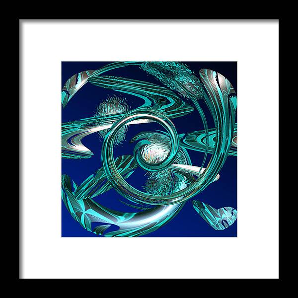 Digital Wall Art Framed Print featuring the digital art Snakes Swirl Blue by Ronald Mills