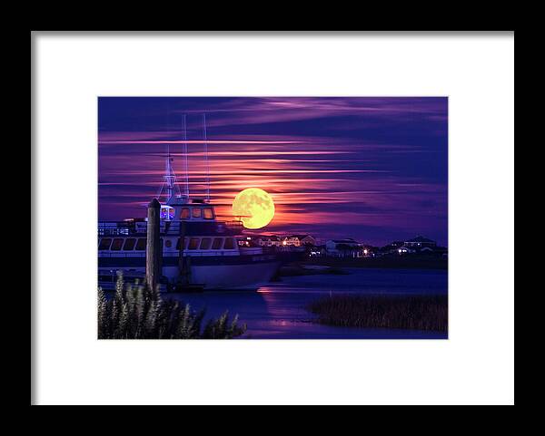 Murriels Inlet Framed Print featuring the photograph Snow Moon at Marina by Joe Granita