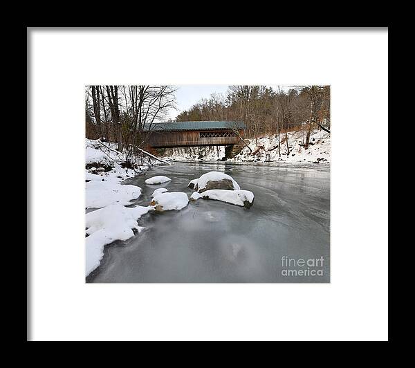 Snow Framed Print featuring the photograph Snow and Ice Under the Bridge by Steve Brown