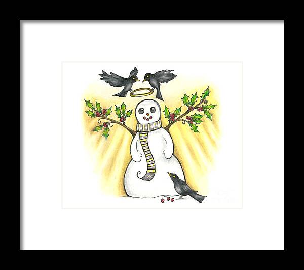 Snow Man Framed Print featuring the drawing Snow Angel Drawing by Kristin Aquariann