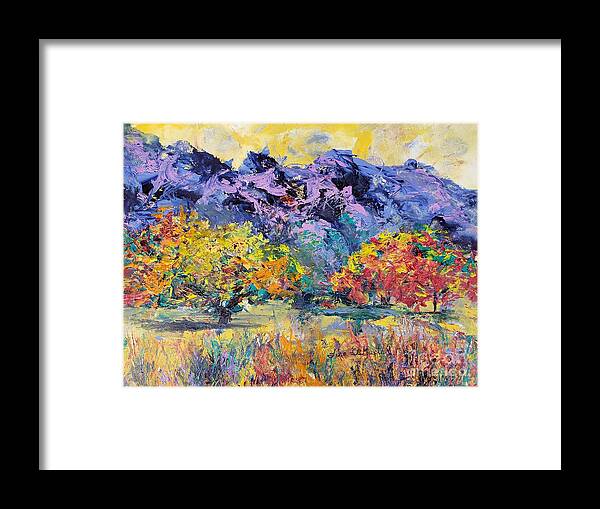 Fall Foliage Framed Print featuring the painting Fall in the Foothills' by Lisa Debaets