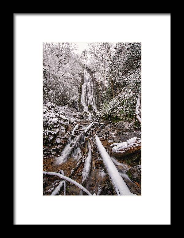 Blue Ridge Parkway Framed Print featuring the photograph Snow Covered Mingo Falls by Robert J Wagner