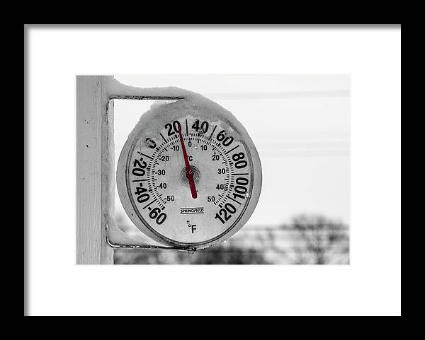 Thermometer Framed Print featuring the photograph Snow Covered Thermometer by Cathy Kovarik