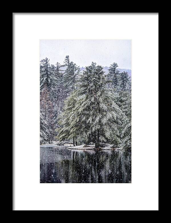 Snow Framed Print featuring the photograph Snow Falls on Orris Point by Wayne King