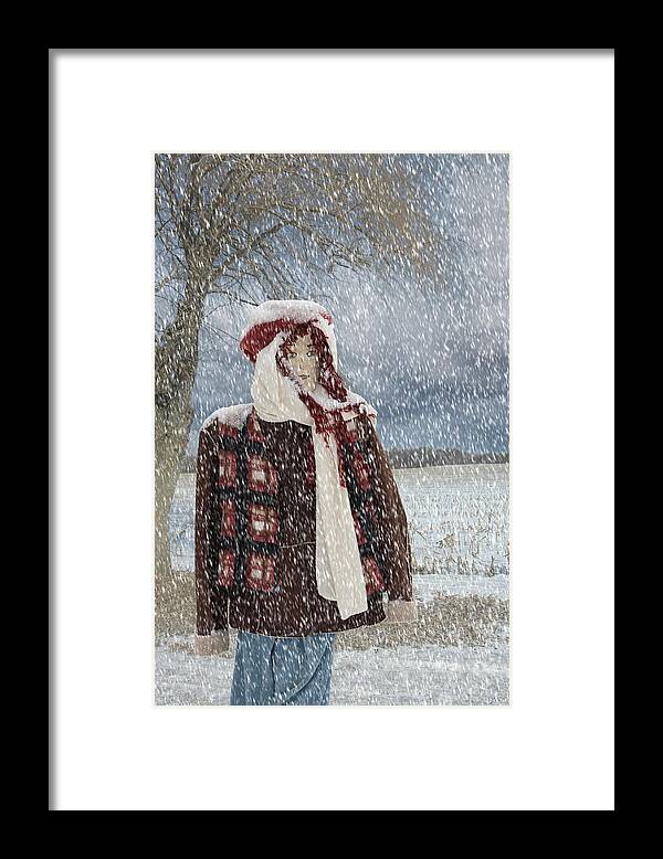 Snow Framed Print featuring the mixed media Snow Girl by Moira Law