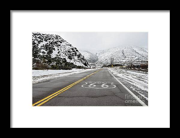 Snow Framed Print featuring the photograph Snow on Route 66 by Eddie Yerkish