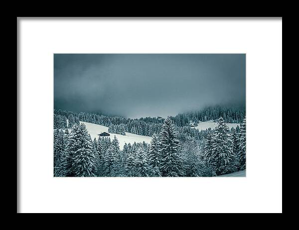 Geneva Framed Print featuring the photograph Snow storm in the Alps by Benoit Bruchez