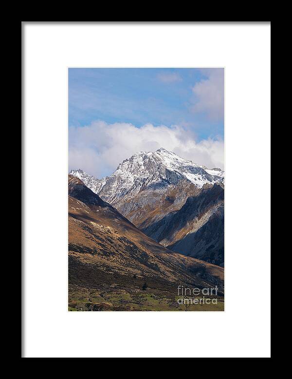 Glenorchy Framed Print featuring the photograph Snow Topped Mountain Peak from Glenorchy Valley by Bob Phillips