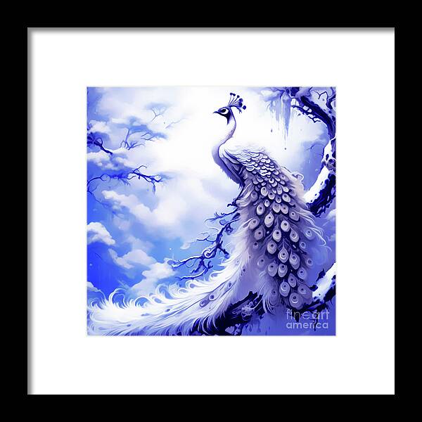 White Peacock Framed Print featuring the digital art Snow White Peacock by Eddie Eastwood
