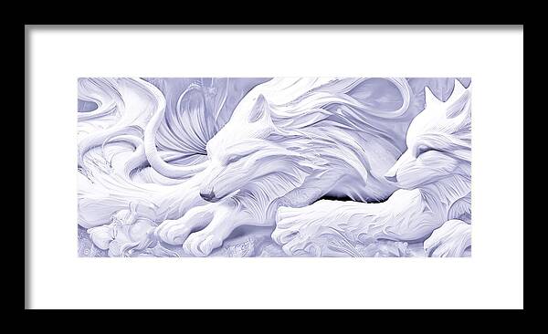 Digital White Snow Wolf Sculpture Framed Print featuring the digital art Snow Wolves by Beverly Read