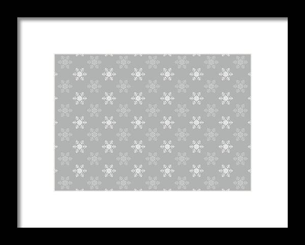 Snowflake Patterns Framed Print featuring the digital art Snowflake Pattern in Grey and White by Eclectic at Heart