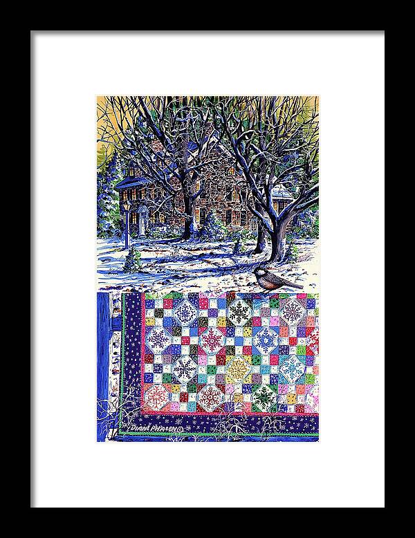 Winter Framed Print featuring the painting Snowflakes and Snowballs by Diane Phalen