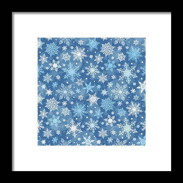 Season Framed Print featuring the drawing Snowflakes Seamless Pattern - Illustration by Pop_jop