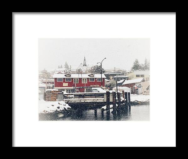 Snow Framed Print featuring the photograph Snowing in Poulsbo by Jerry Abbott
