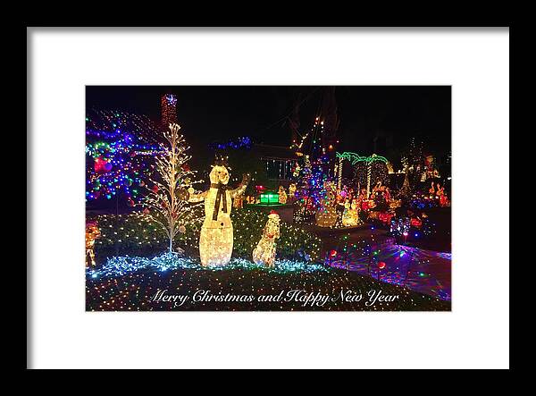 Red Framed Print featuring the photograph Snowman Christmas Card by Bnte Creations