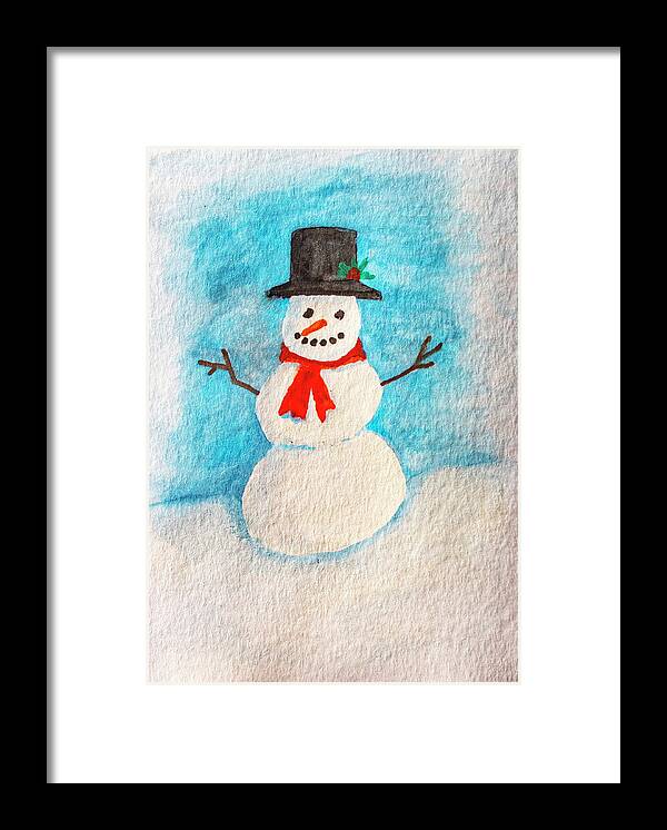 Snowman Framed Print featuring the painting Snowman by Jean Haynes
