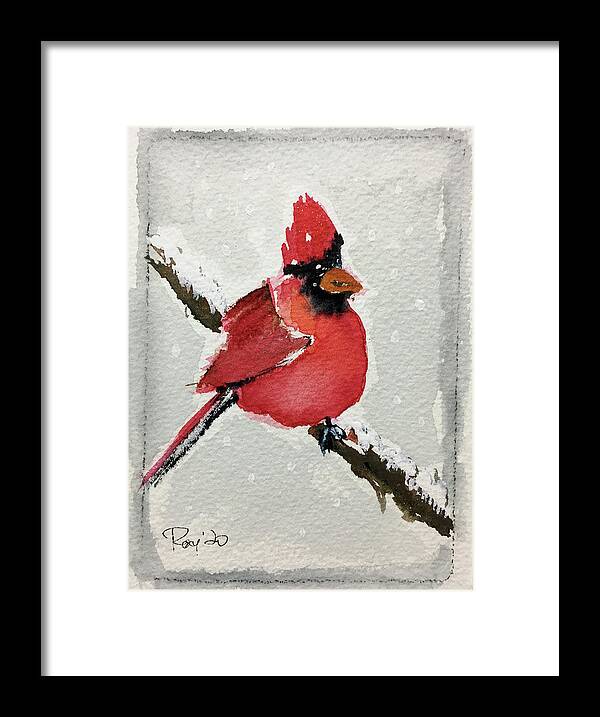 Grand Tit Framed Print featuring the painting Snowy Cardinal by Roxy Rich