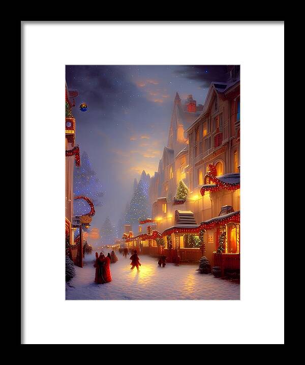 Digital Christmas Snow Shopping Framed Print featuring the digital art Snowy Christmas Shopping by Beverly Read
