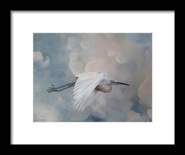 Snowy Framed Print featuring the painting Snowy Egret by Linda Doherty