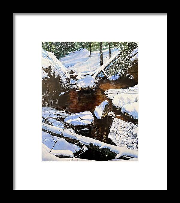 Winter Framed Print featuring the painting Cold creek by Dan Nance