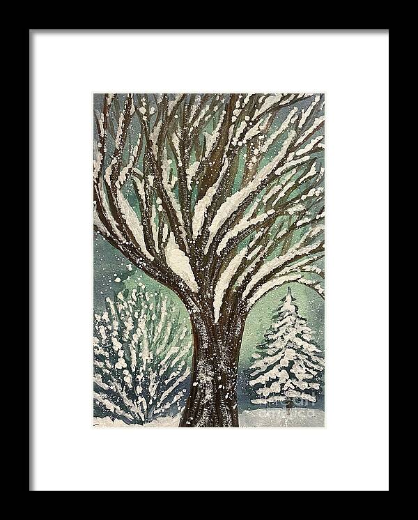 Snowy Yard Framed Print featuring the painting Snowy yard by Lisa Neuman