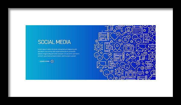 Internet Framed Print featuring the drawing Social Media Related Banner Template with Line Icons. Modern vector illustration for Advertisement, Header, Website. by Cnythzl