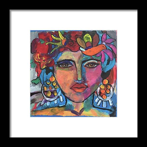 Women Framed Print featuring the painting Sofia con Pajaro by Elaine Elliott