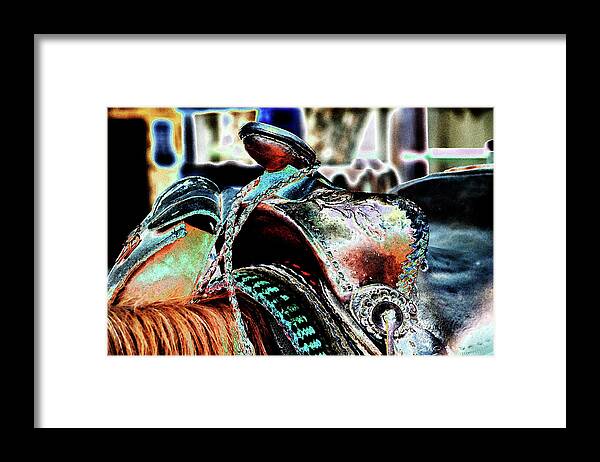 Western Framed Print featuring the photograph Solarized Saddle by Tammy Hankins
