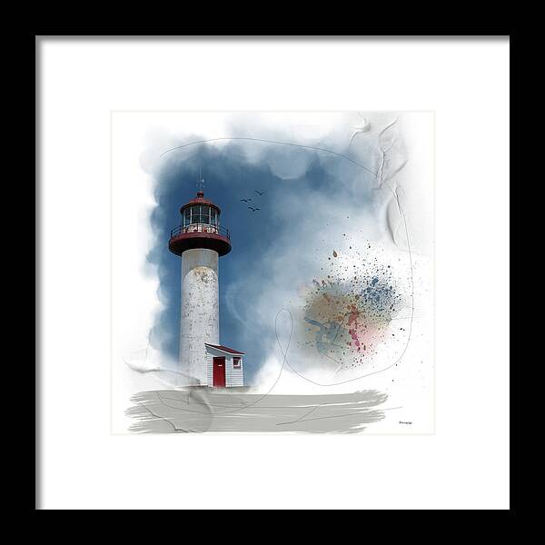 Gaspé Framed Print featuring the digital art Solitary Lighthouse by Moira Law