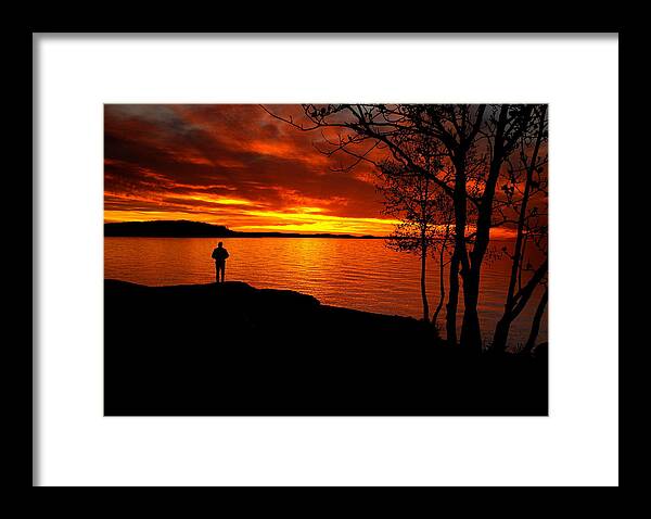 Lake Superior Framed Print featuring the photograph Solitude at Sunset by Deb Beausoleil