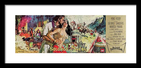 Synopsis Framed Print featuring the mixed media ''Solomon and Sheba'', 1959 - art by Frank McCarthy by Movie World Posters